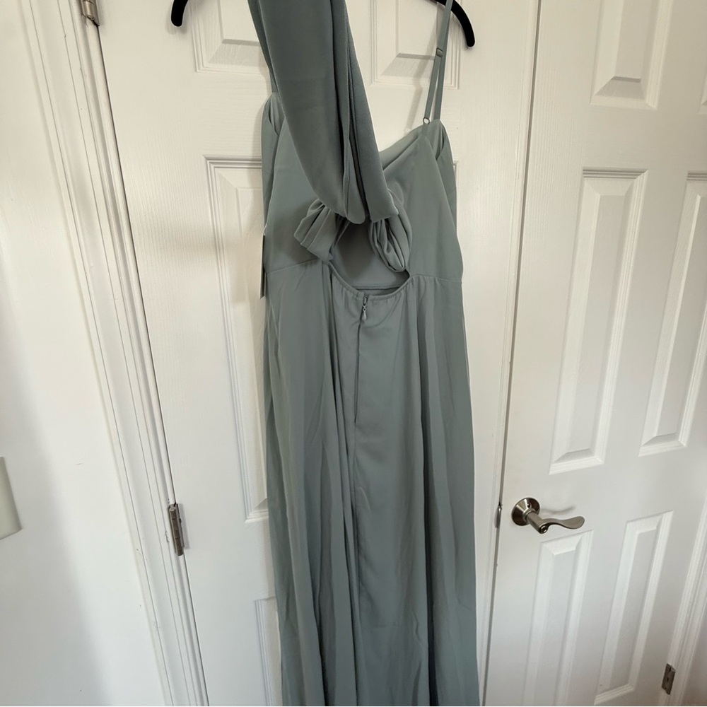 Show Me Your Mumu Lauren Tie Back Sage Green Chiffon Gown Maxi Dress XL NEW - Picture 7 of 14